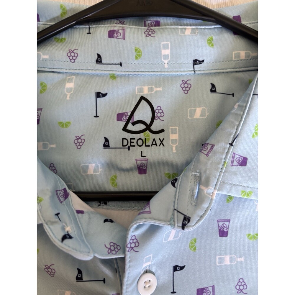 2 Deolax Polo Shirt Mens Large Cocktail Print Blue Golf Performance Stretch - Picture 12 of 16